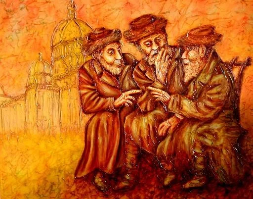 Palabres devant la synagogue de Lodz